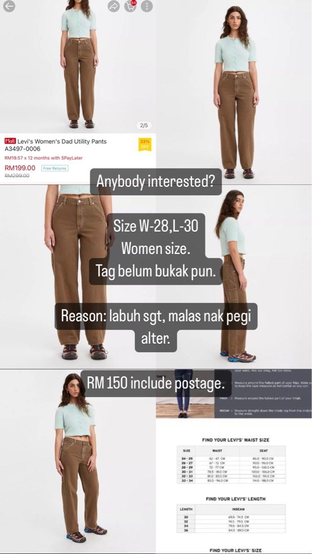 Levis Utility Pants, Women's Fashion, Bottoms, Jeans & Leggings on