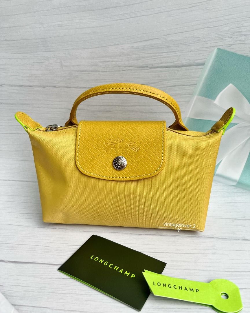 Longchamp Clutch small yellow Zip bag pouch Made in France Excellent  Condition