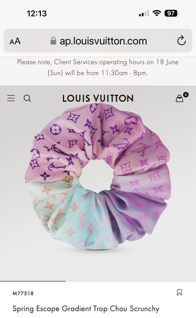 LV Louis Vuitton spring escape hair scrunchy, Luxury, Accessories on  Carousell