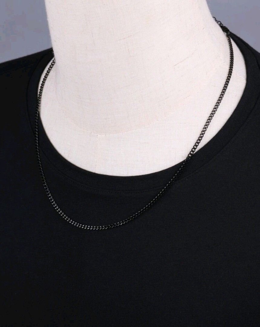 Mens black metal chain necklace top