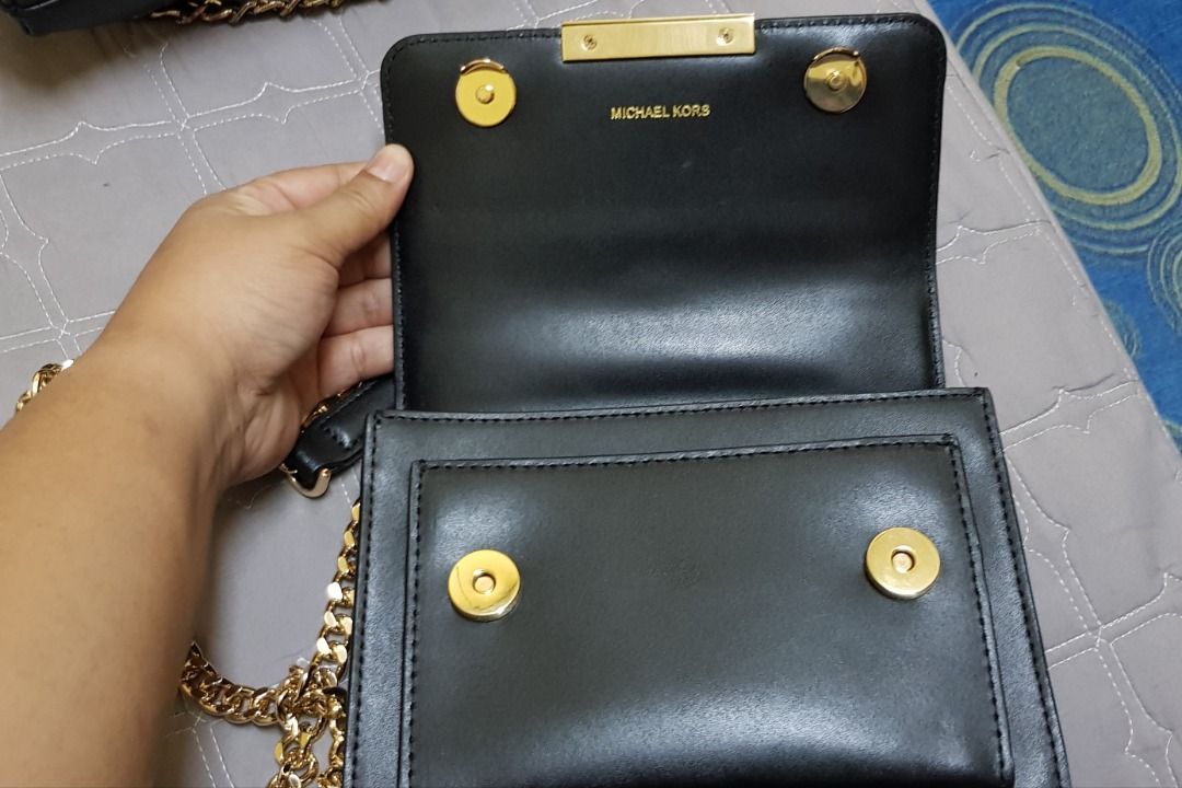 Michael Kors Black Leather Shoulder Bag Gold Chain