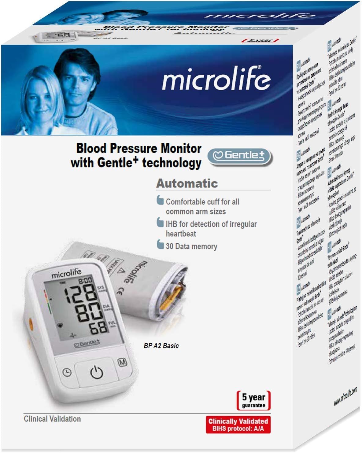 Microlife Blood Pressure Monitor BP A2 BASIC with adapter, White