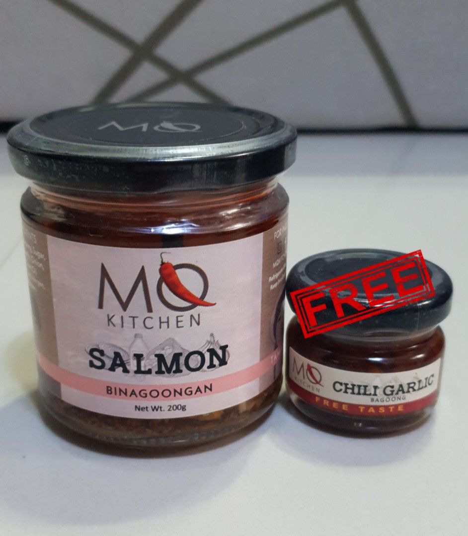 MQ Kitchen Salmon Binagoongan with free mini chili garlic Bagoong, Food