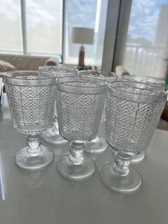 NEW 6pc clear white goblet drinking glasses