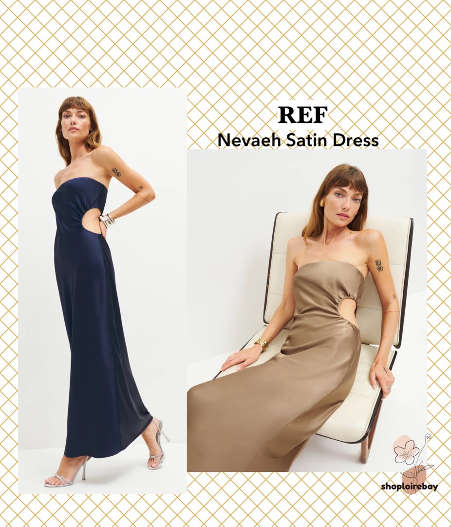 NEW! Reformation Tube satin Nevaeh dress Danube blue chanterelle beige