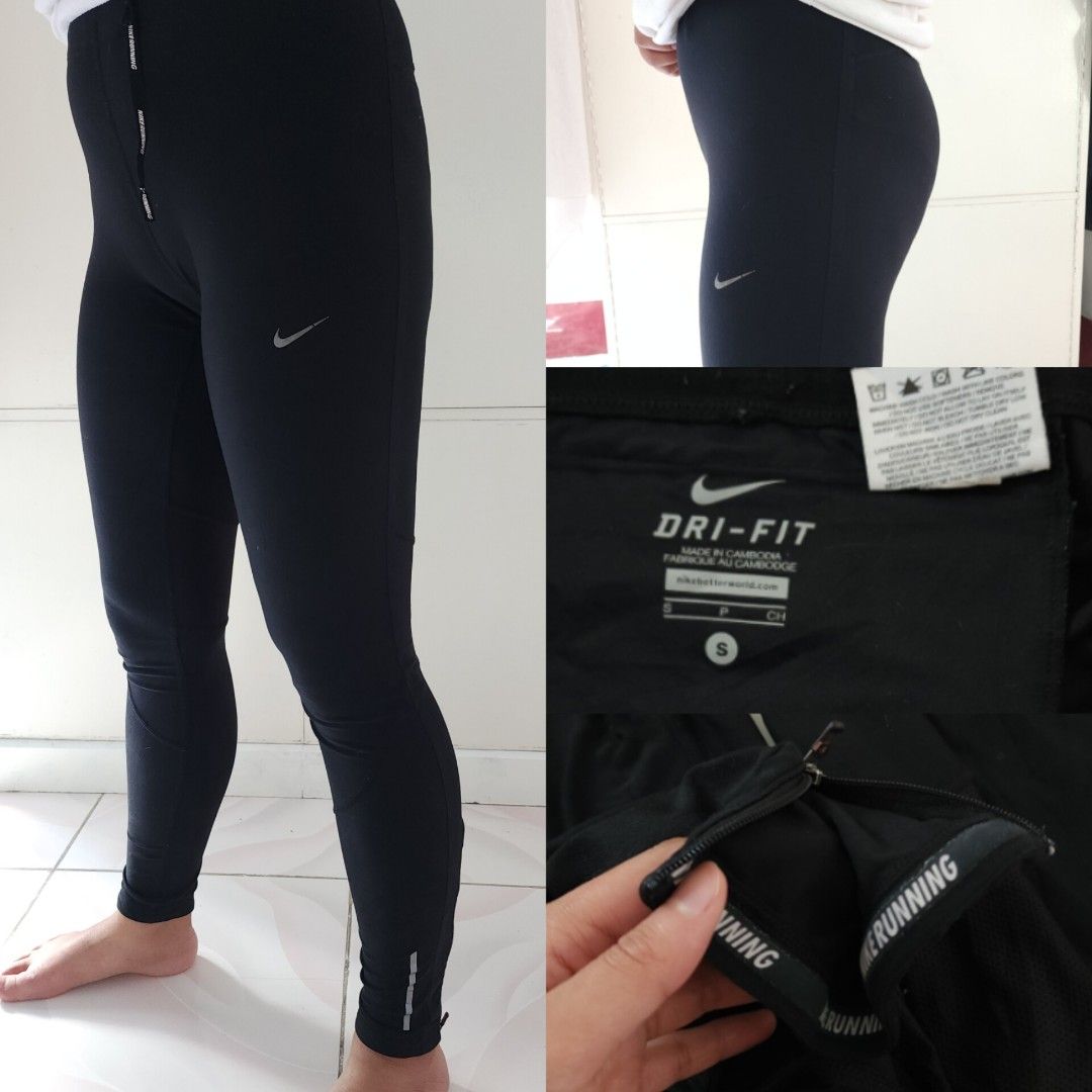 Nike Dri-fit Activewear Black Leggings Nike Running with silicon on ankle,  Women's Fashion, Activewear on Carousell