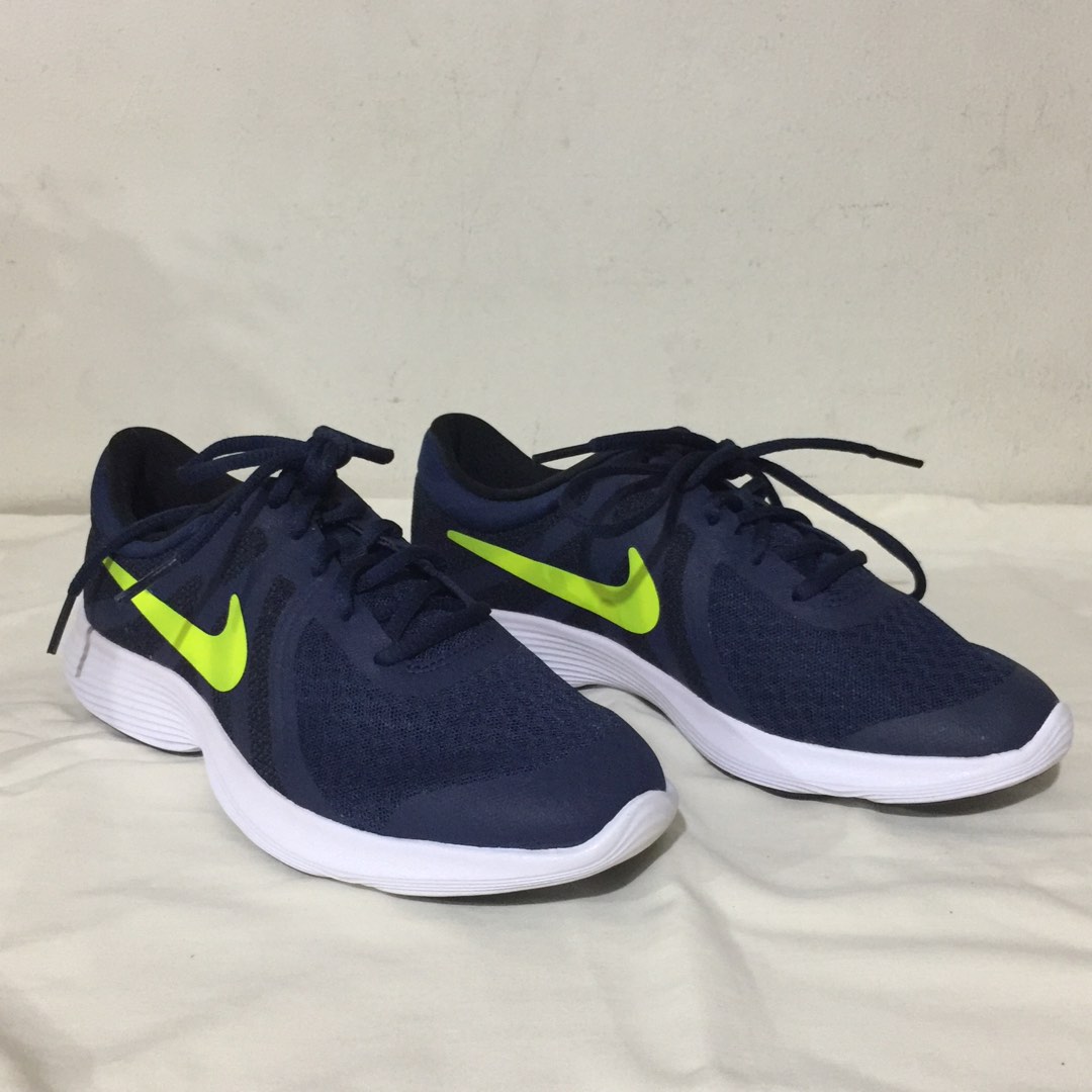 NIKE REVOLUTION Navy Blue plus Neon Green Running Shoes Women s Fashion Footwear Sneakers on Carousell