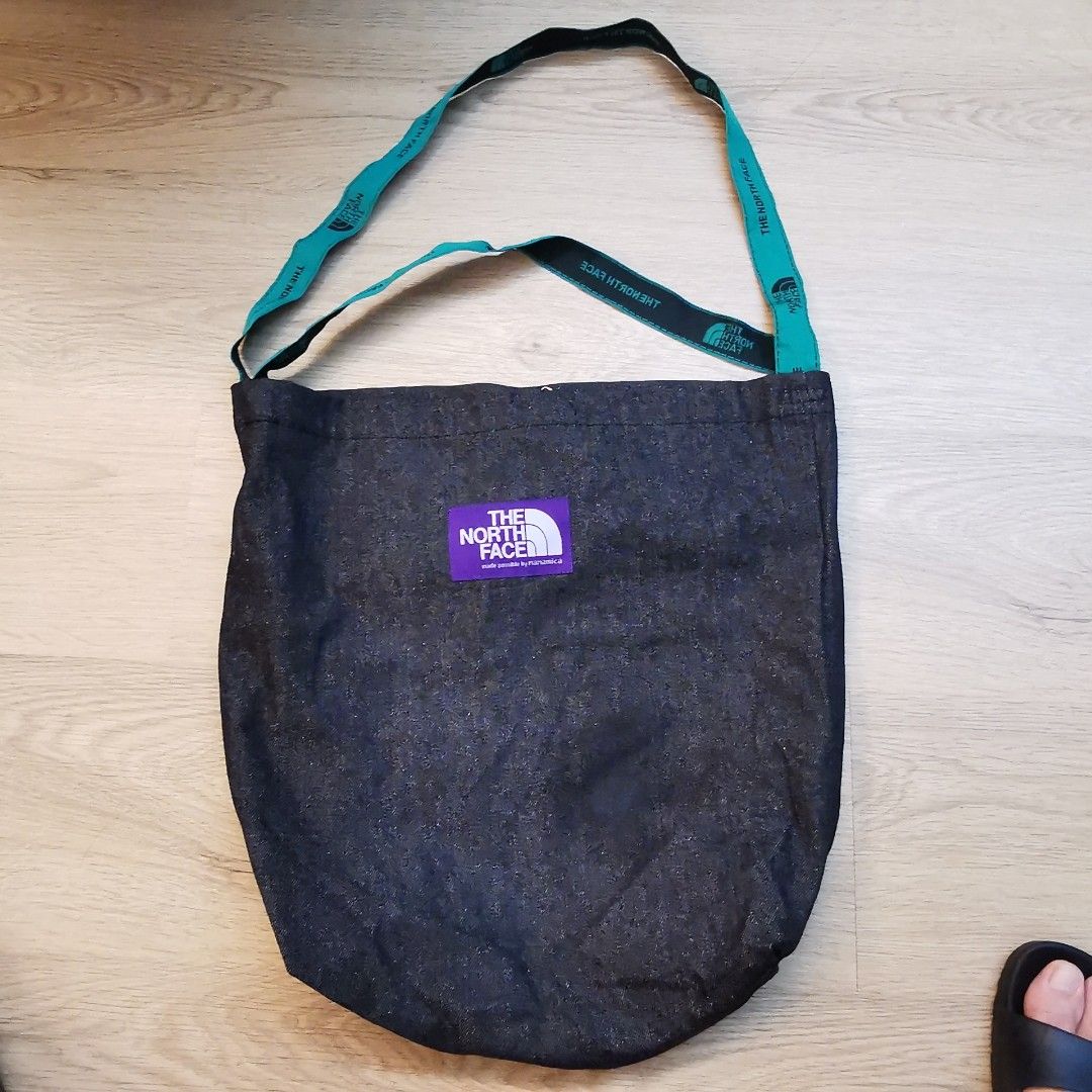 The north face purple sale label denim logo tape tote