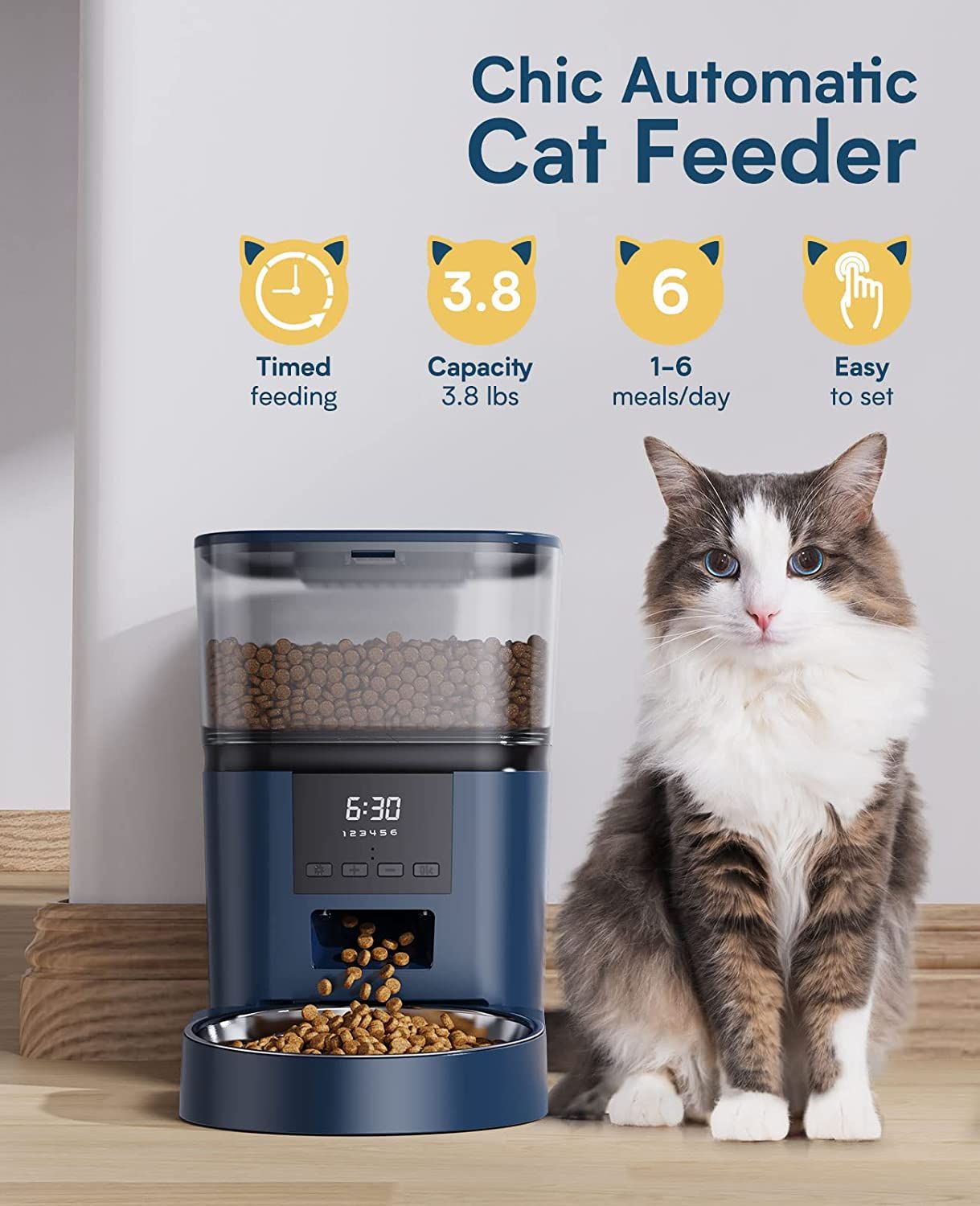 oneisall Automatic Cat Feeders 17 Cup Timed Dry Food Dispenser