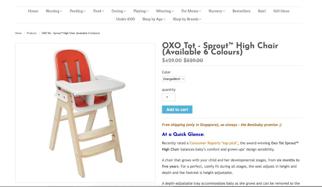 Oxo Tot Sprout High Chair Babies Kids Nursing Feeding Baby
