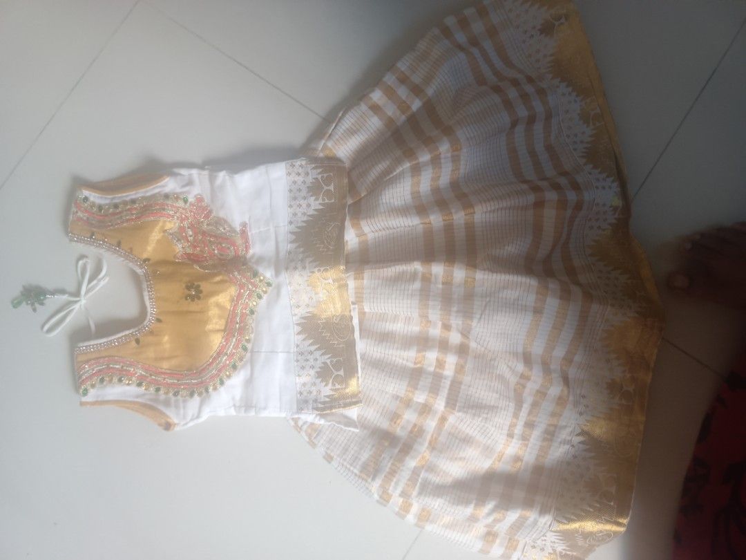 Designer cotton kerala pattu pavada for kids