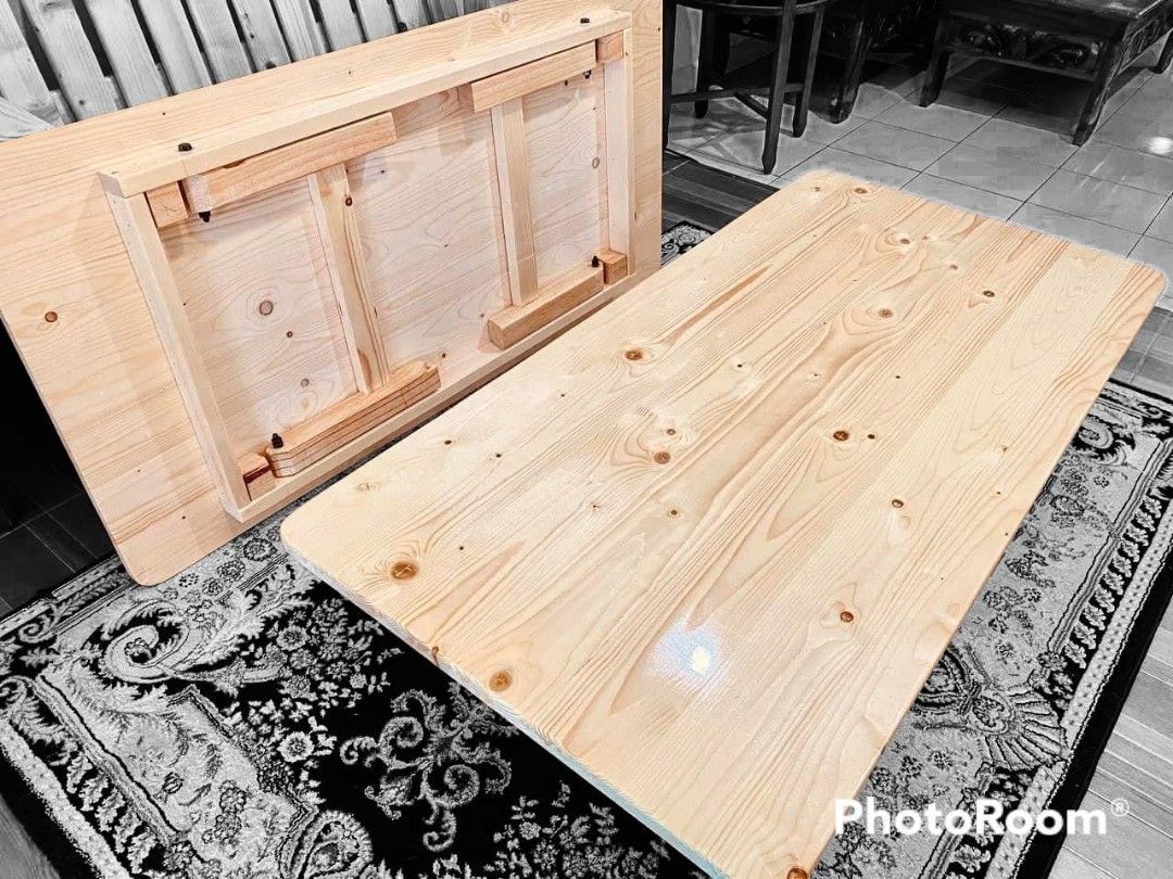 Pinewood Japanese Foldable Table / Meja Lipat Jepun, Furniture & Home