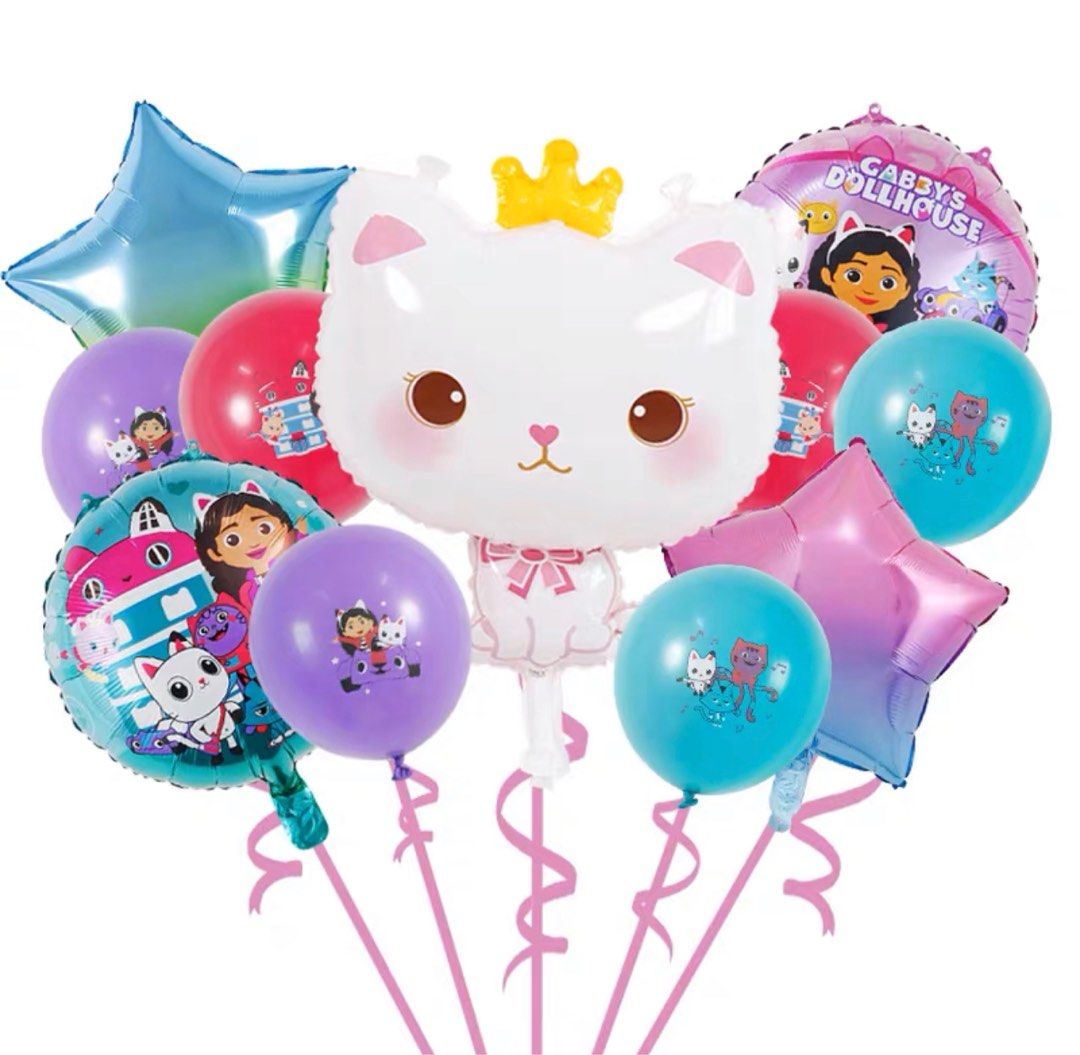 [Ready Stock] 11Pcs/Pack Gabby's Dollhouse ( Cakey Cat ) Deflected Foil  balloons Set