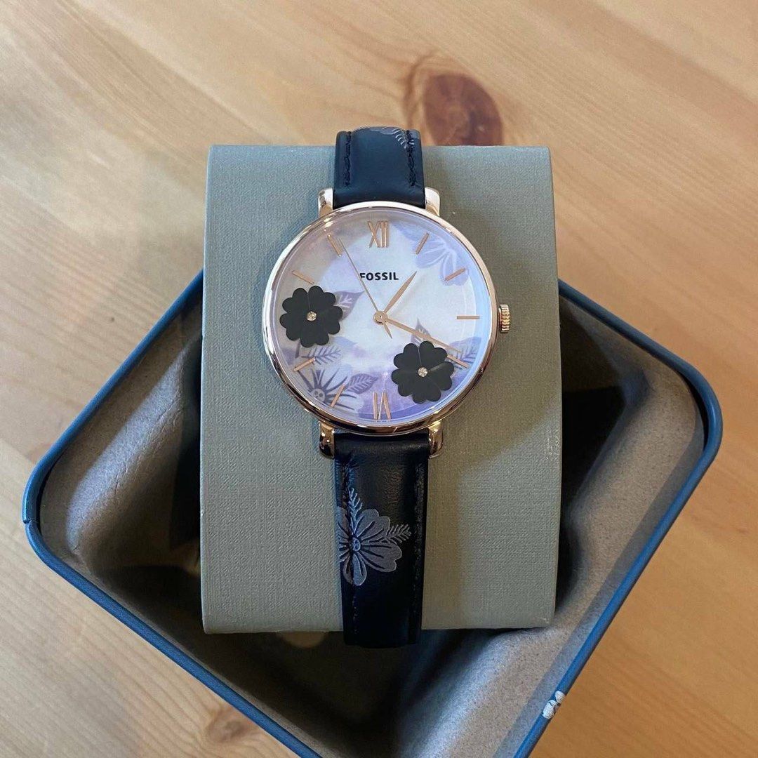 Fossil jacqueline black leather watch best sale