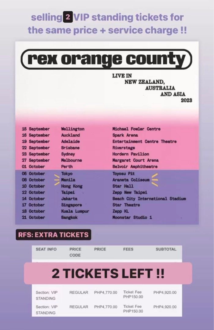 Rex Orange County Concert (2 VIP STANDING), Tickets & Vouchers, Event