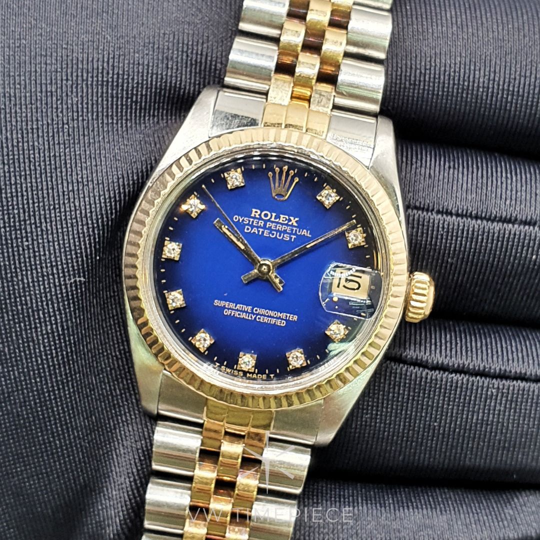 Rolex Datejust 31 Midsize 6827 Blue Vignette Diamond Dial Jubilee ...
