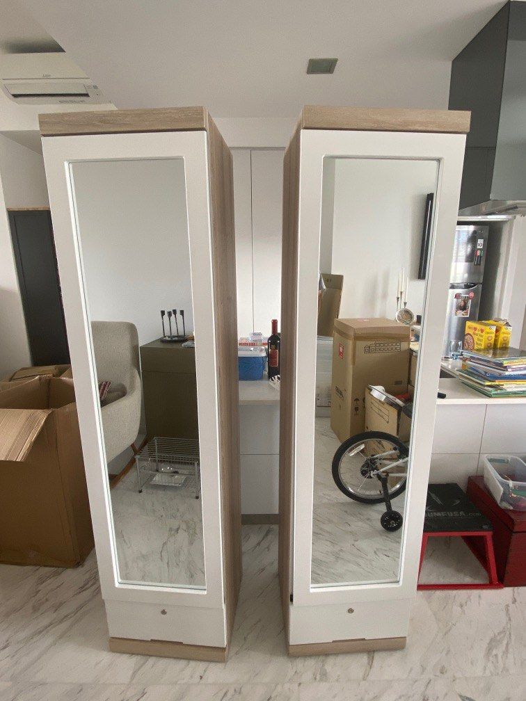 Set of Two Tall Mirrored Shoe Cabinets Furniture Home Living