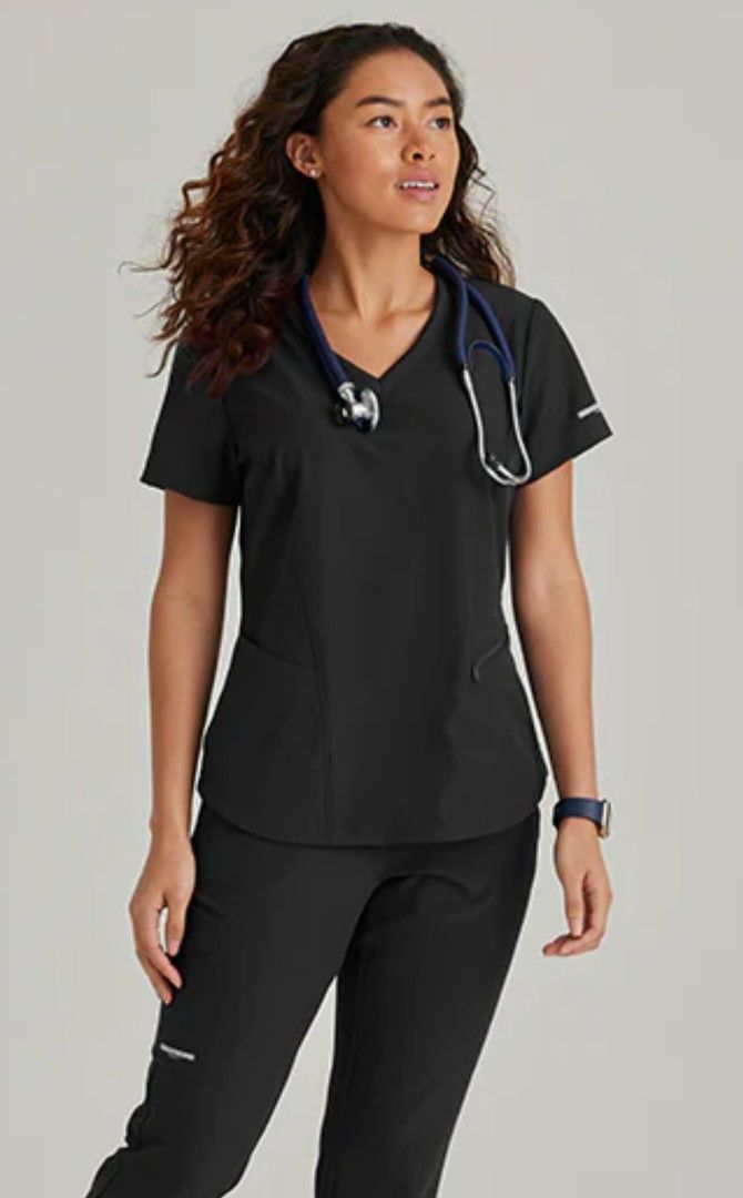 SKECHERS by Barco Scrubs TOP ONLY Black Technical Uniform Size