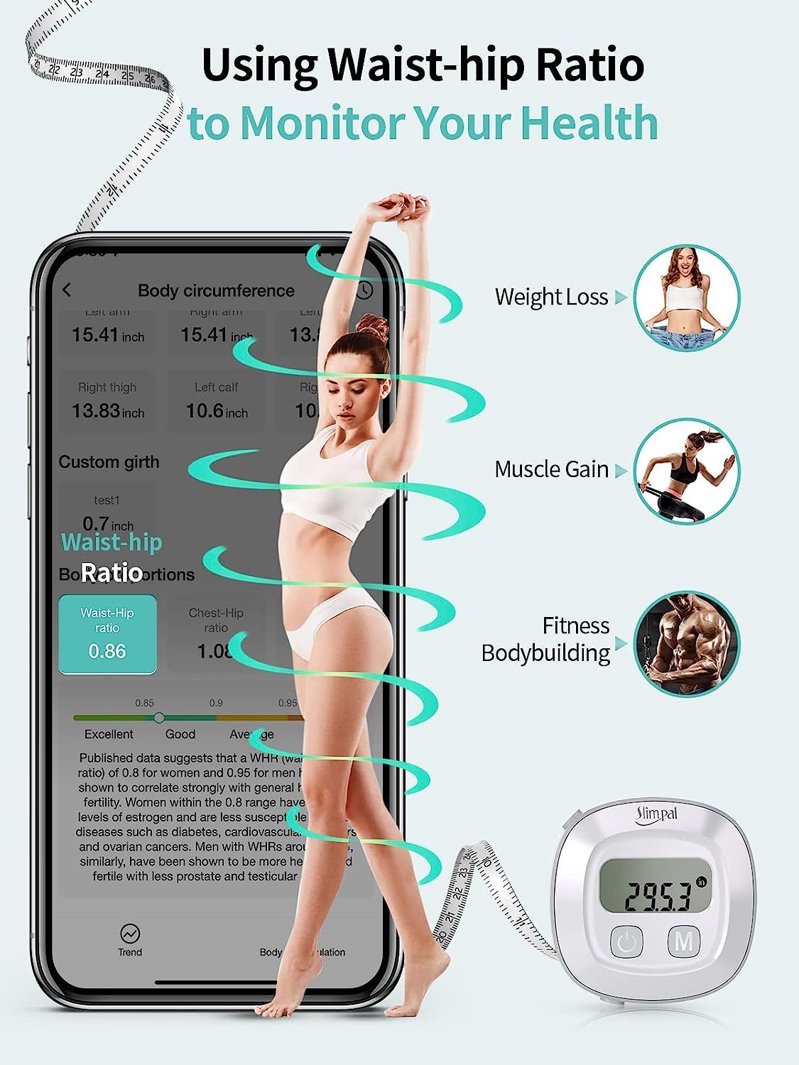  Customer reviews: RENPHO Smart Tape Measure, Body Measuring  Tape for Weight Loss, Bluetooth Body Measurement Tape with App, Body Fat  Measurement Device for Muscle Gain, Fitness Shape, Locking, Retractable,  60in /150cm