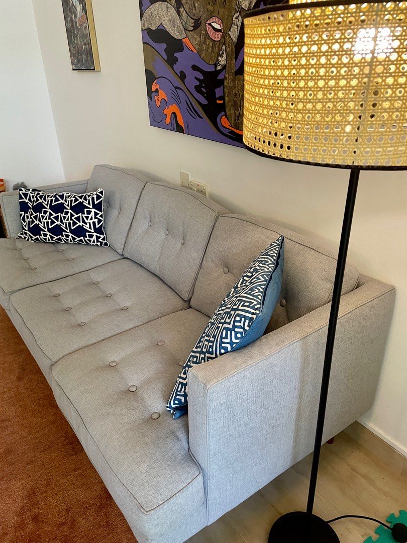 Sofa West Elm Grey 3 Seater Couch, Furniture &amp; Home Living, Furniture ...