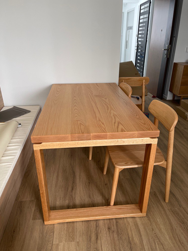 Solid Wood Dining Table x 4 chair, Furniture & Home Living, Furniture