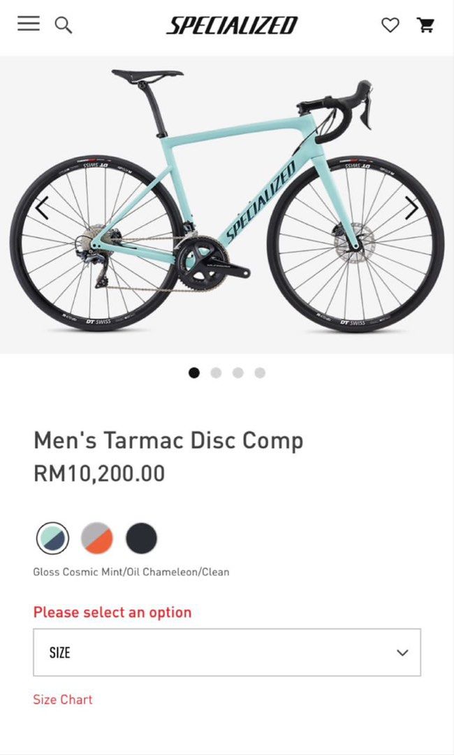 Specialized tarmac store size chart