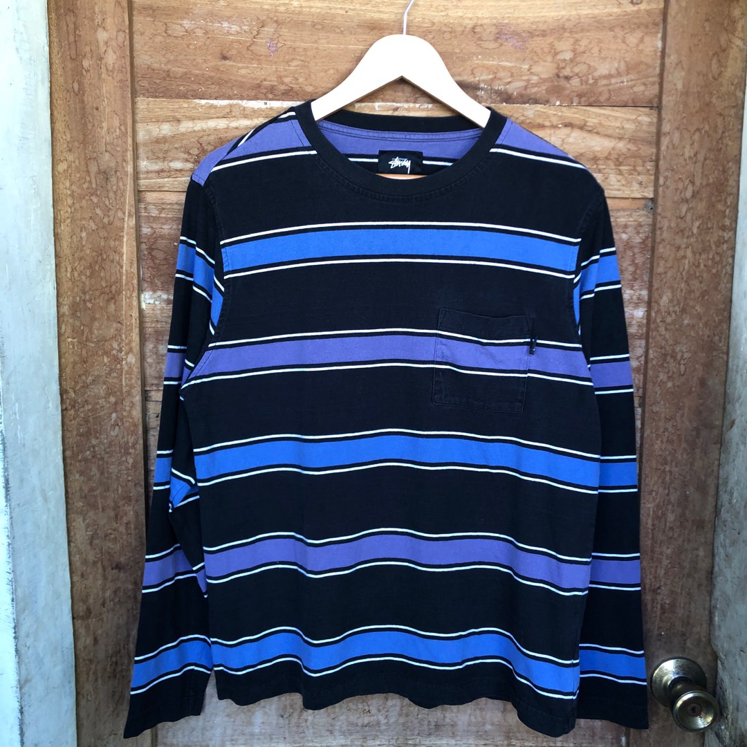 Stussy marco stripes LS Crew Black on Carousell