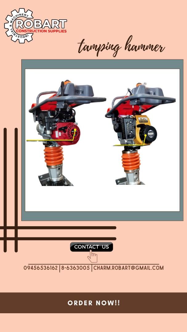 TAMPING RAMMER (Category: Construction Tools & Equipment) located in Manila. Submitted by tina.sales (Listing ID 1237893163, Image 1). Description: TAMPING RAMMER BRAND: SPARTA MODEL: SPR75-H ENGINE TYPE: HONDA GX 120 POWER: 5.5HP IMPACT FORCE (KN): 10 FREQUENCY(R/MIN): 450-660 JUMP STROKE (MM): 45-65 TRAVEL SPEED (M/MIN): 9-12 PLATE SIZE: 340*290 FUEL TANK: 2.8L NET WEIGHT: 75KG GROSS WEIGHT: 85KG PACKING SIZE: 730*520*1000 ₱78000 MODEL: SPR80-R