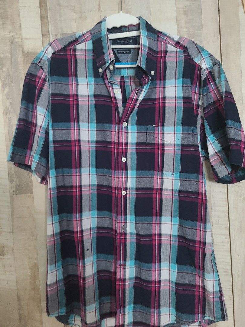 tommy hilfiger blue plaid shirt