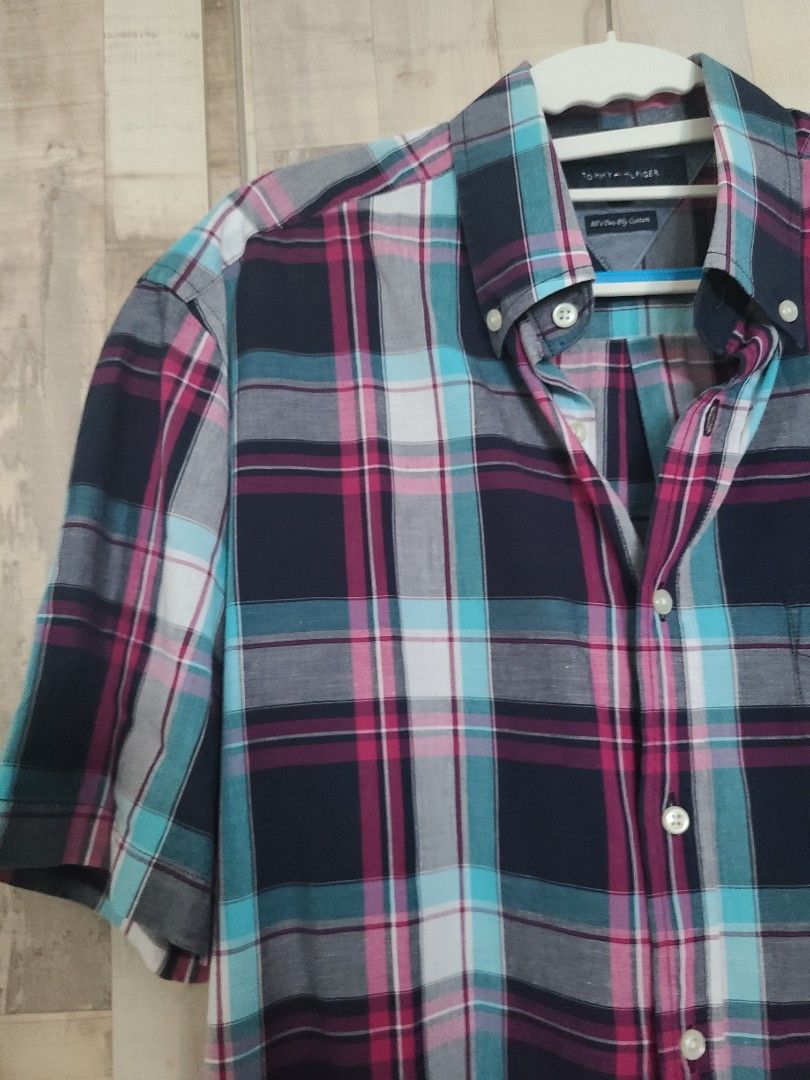tommy hilfiger blue plaid shirt