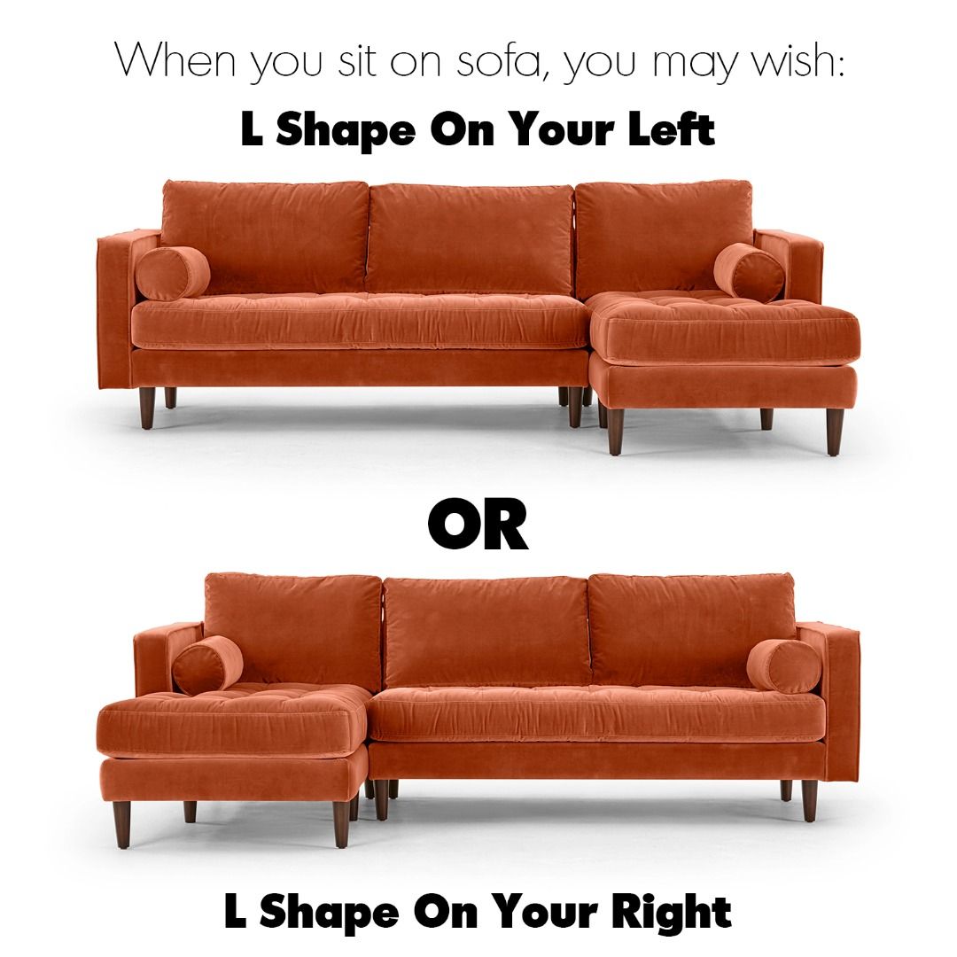 Velvet Sofa L Shape Burnt Orange SCOTT, Furniture & Home Living