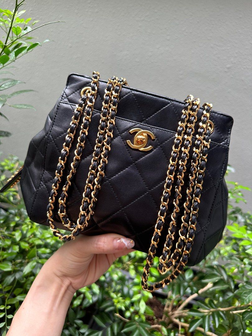 Vintage Chanel Series 4 Black Lambskin 24k GHW Mini Dumpling Bag, Luxury,  Bags & Wallets on Carousell