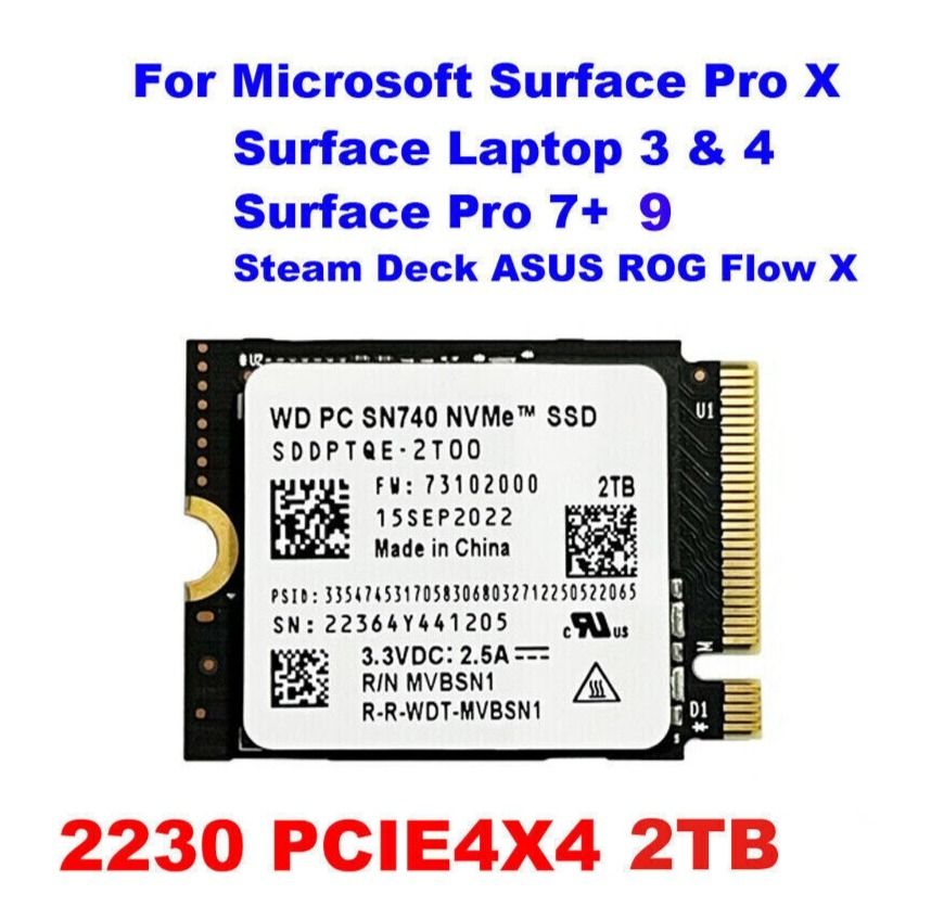 WD SN740 1TB/2TB M.2 SSD 2230 For Surface Steam Deck, 電腦＆科技