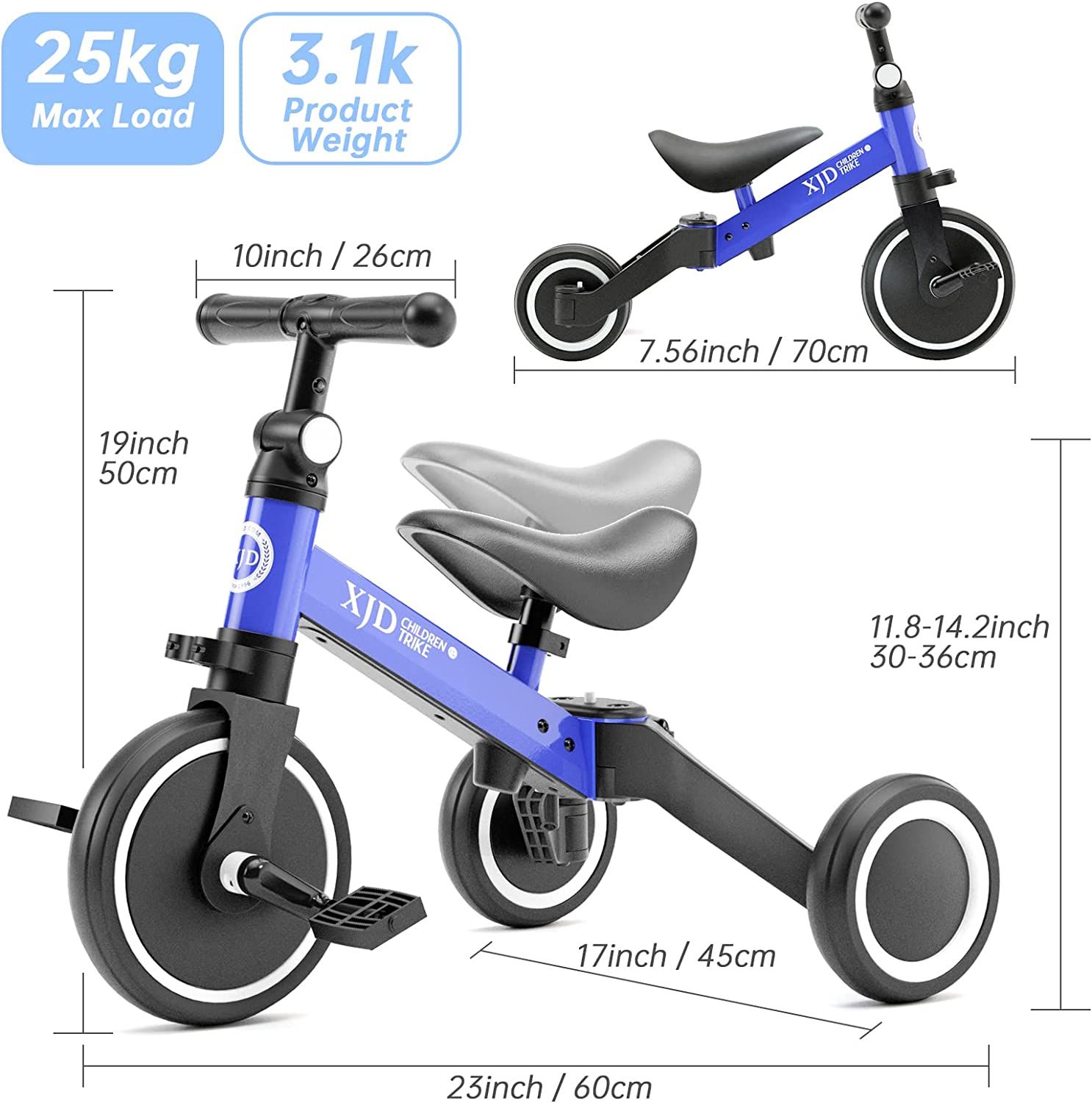 XJD 5 in 1 Kids Tricycles for 10 Month to 4 Years Old Kids Trike Toddler Bike Boys Girls Trikes