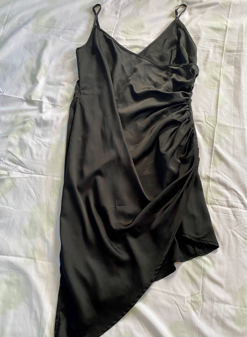 y2k black silk asymmetrical maxi midi dress on Carousell