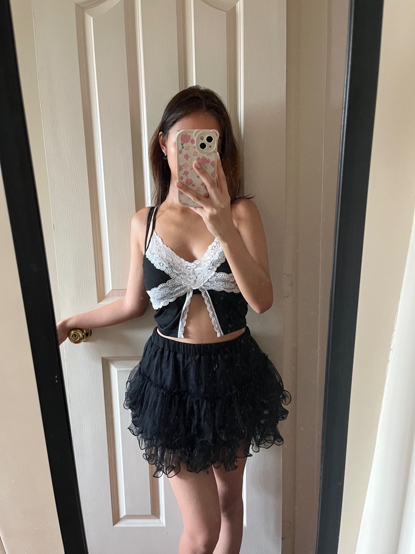 y2k grey sexy black mesh tutu skirt Women s Fashion Bottoms