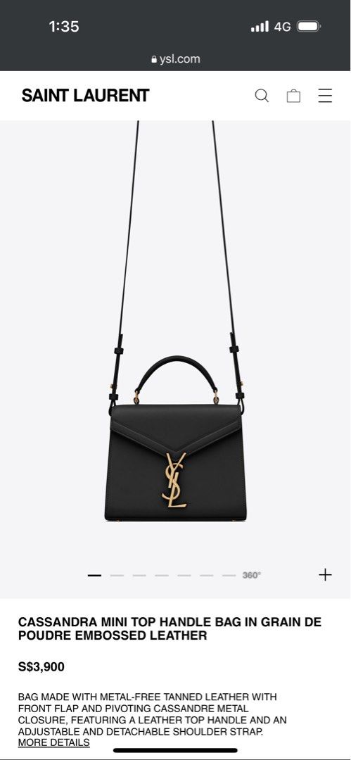 AUTHENTIC YSL CASSANDRA MINI TOP HANDLE BAG IN GRAIN DE POUDRE EMBOSSED LEATHER SAINT LAURENT