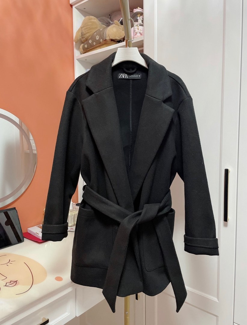 Black wrap coat zara new arrivals