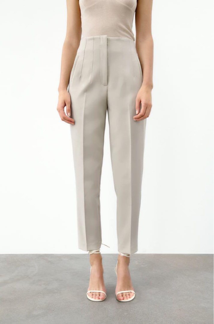 Zara High Waist Pants Oyster White Size S, Women's Fashion