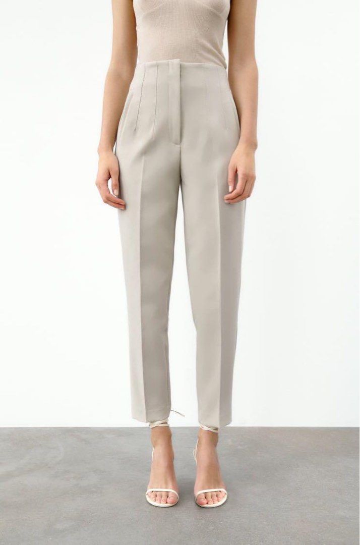 High waisted pants zara oyster white S, Women's Fashion, Bottoms, Other  Bottoms on Carousell