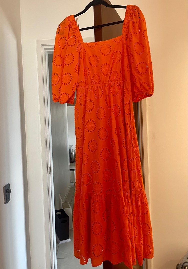 ZARA orange embroidered dress, Women's Fashion, Dresses & Sets, Dresses