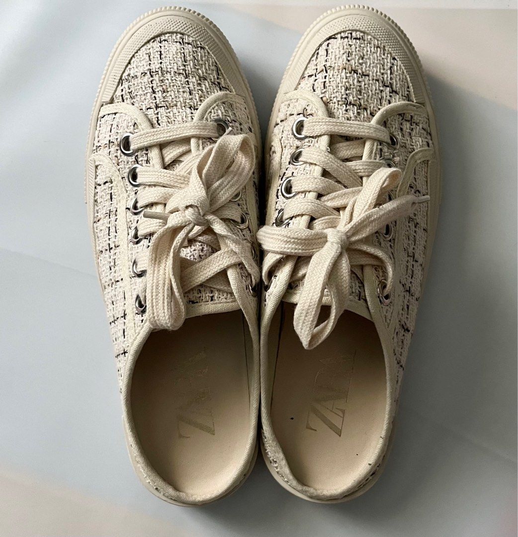 Zara tweed sneakers discount