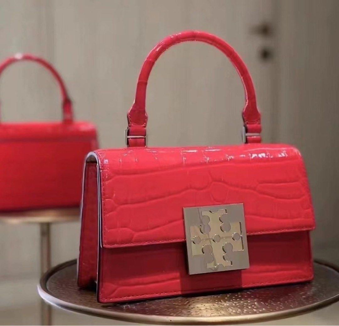 Tory Burch mini Bon Bon patent-leather tote bag, Pink