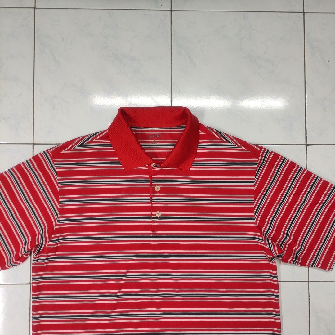Adidas Golf Slim Fit Stripped Polo Shirt Red