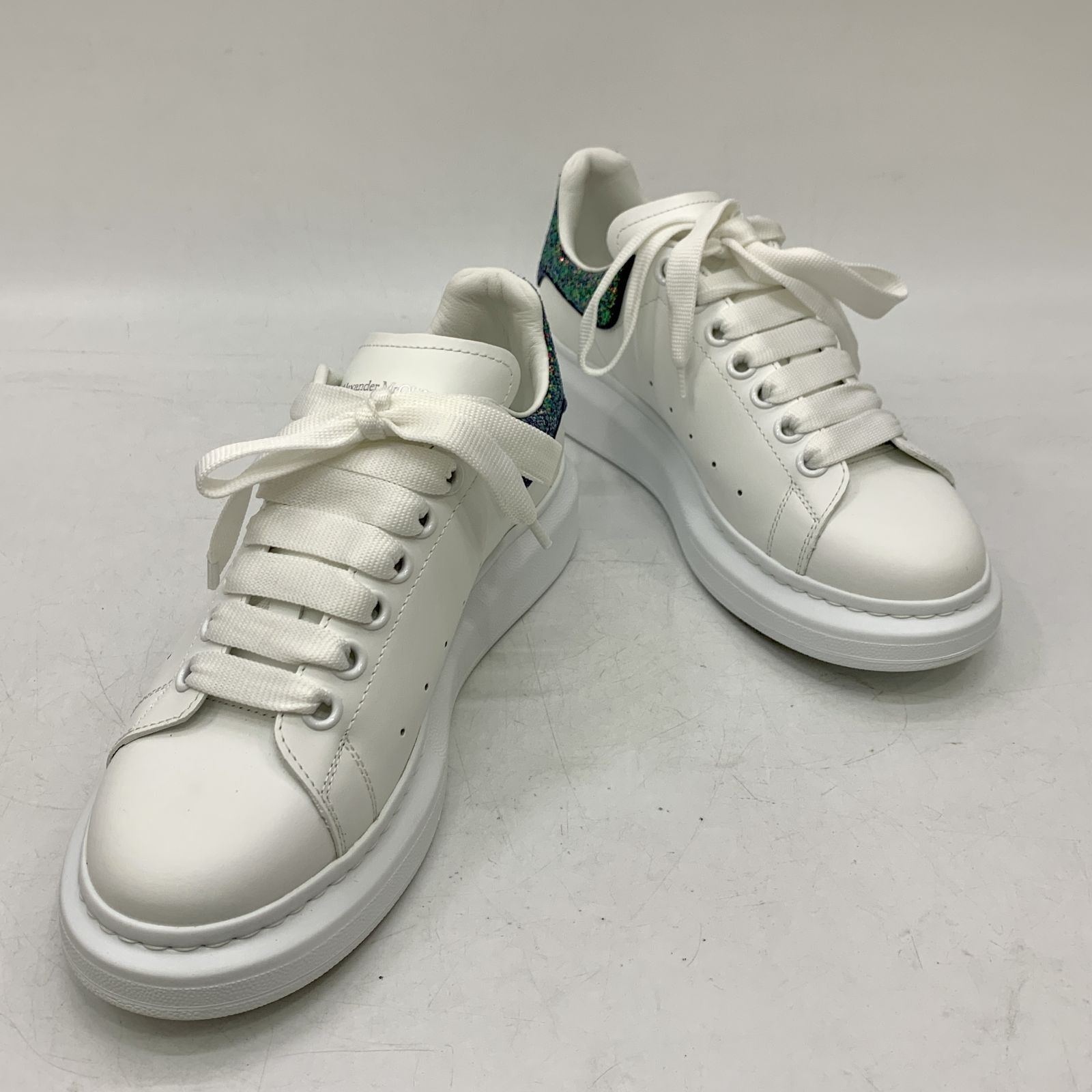 ALEXANDER MCQUEEN WHITE LEATHER RHINESTONE SNEAKERS 237017007 WE