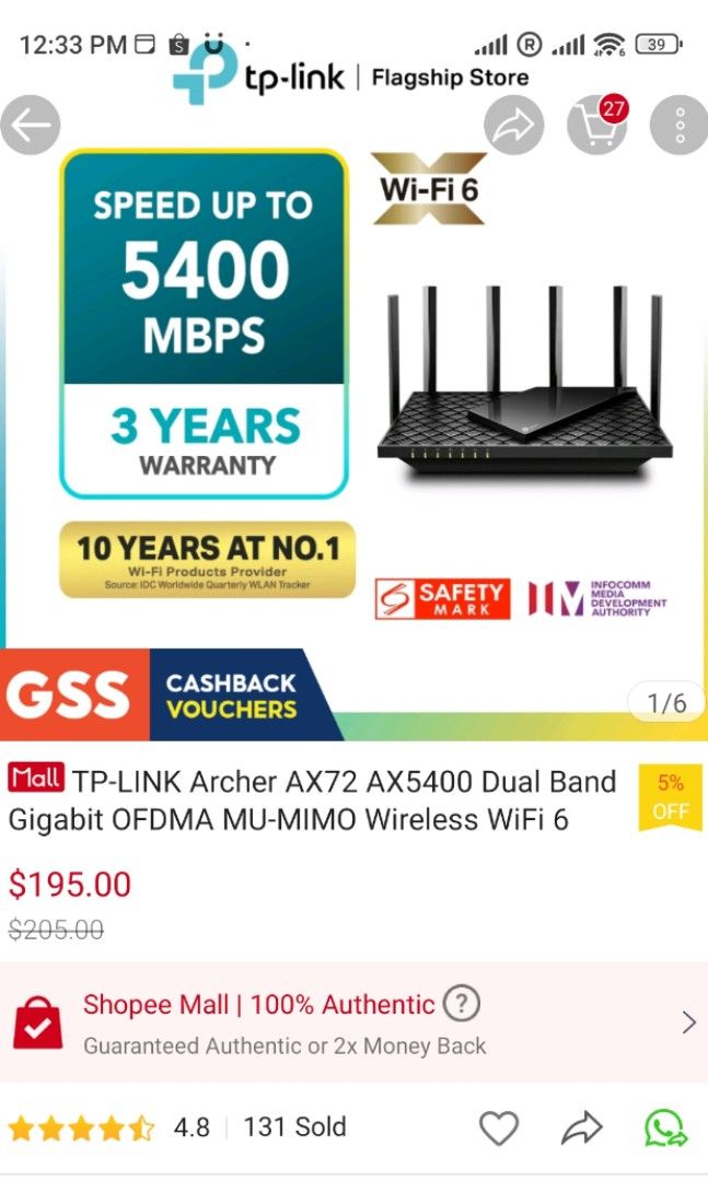 Archer AX72, AX5400 Dual-Band Gigabit Wi-Fi 6 Router