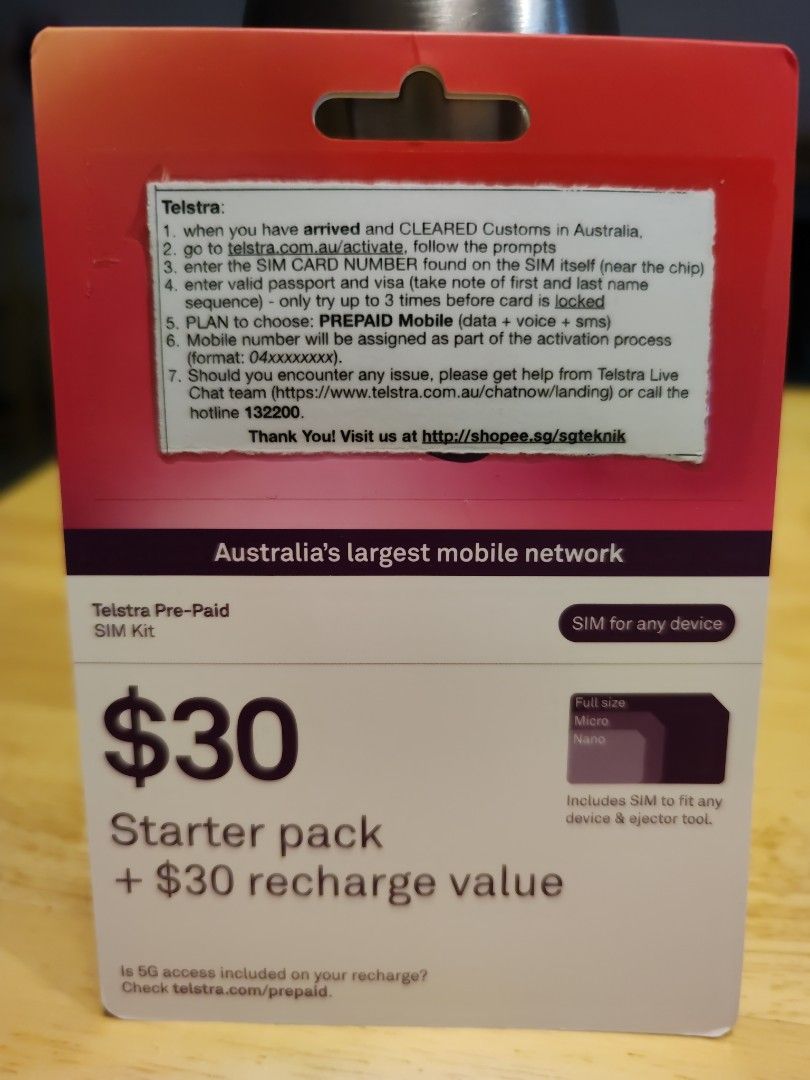 Australia 10GB SIM Card Prepaid Telstra Data 4G 3G, Mobile Phones & Gadgets, Mobile & Gadget