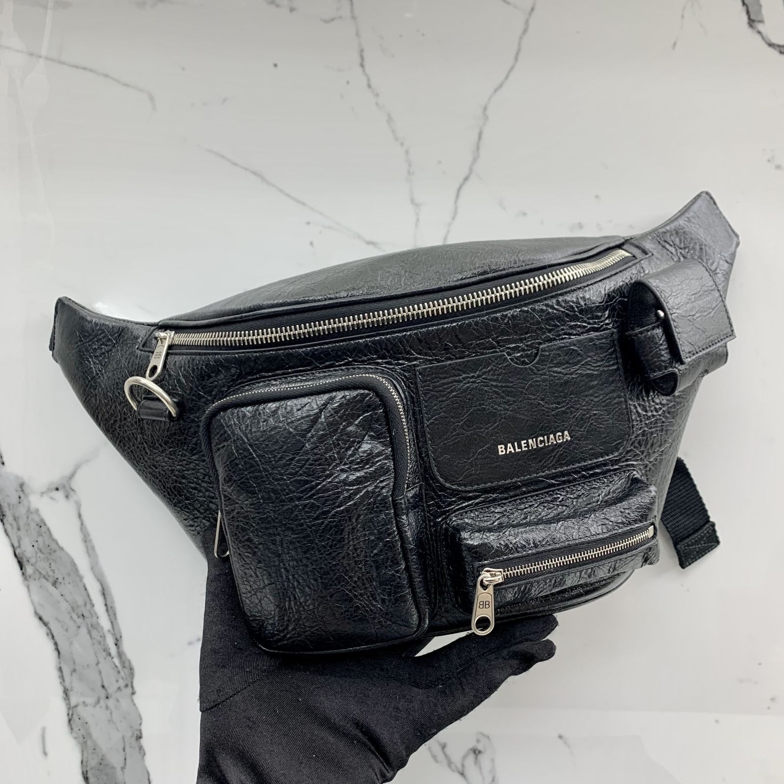 BALENCIAGA BLACK SUPERBUSY BELT 703143 WAIST BAG 237017043 WE