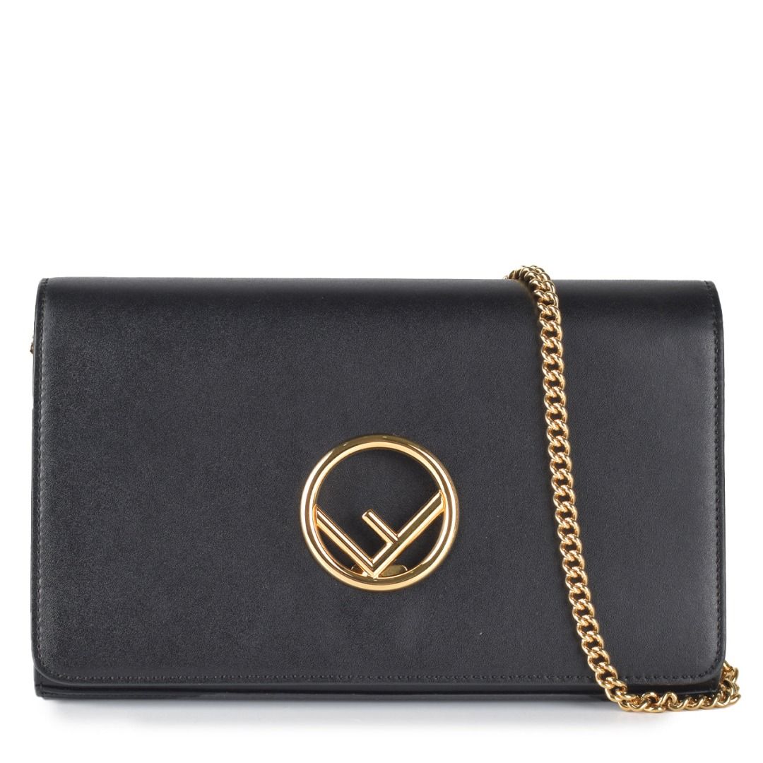 FENDI Vitello F is Envelope Leather Wallet on Chain Crossbody Bag Blac