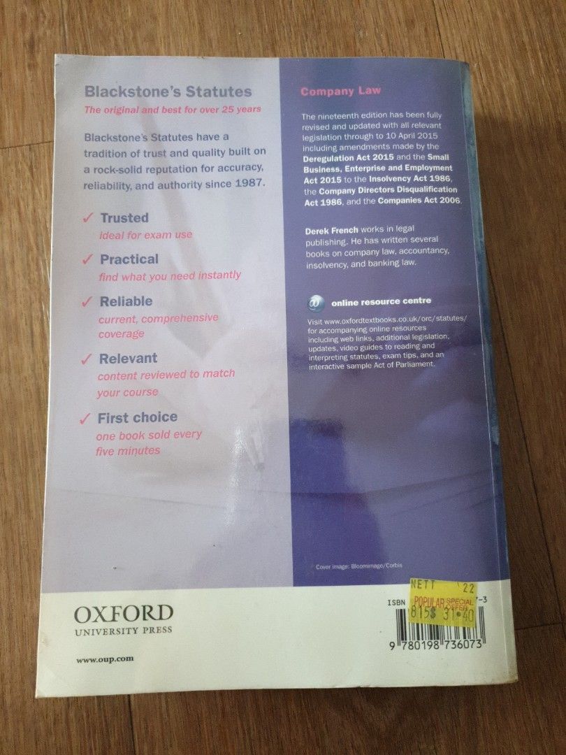 Blackstone's statutes on Company Law by Derek French, Hobbies & Toys
